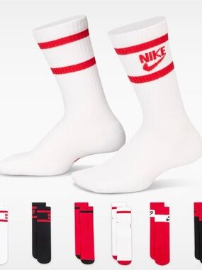 NWT Nike red, white & black crew socks. 6 pair.